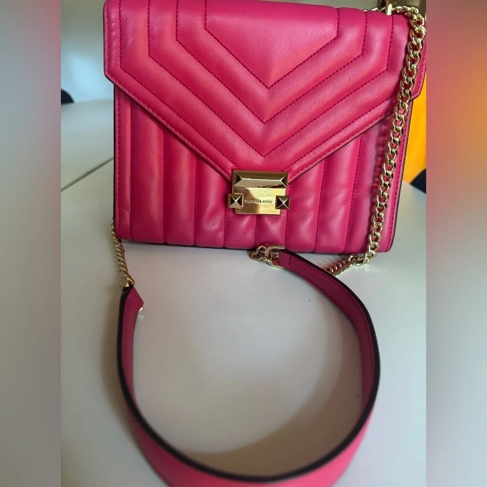 Michael Kors Whitney Medium Flap Chain Shoulder Bag Handbag Purse Electric Pink